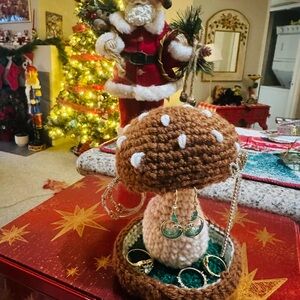 Handcrafted Brown Mushroom Jewelry Holder